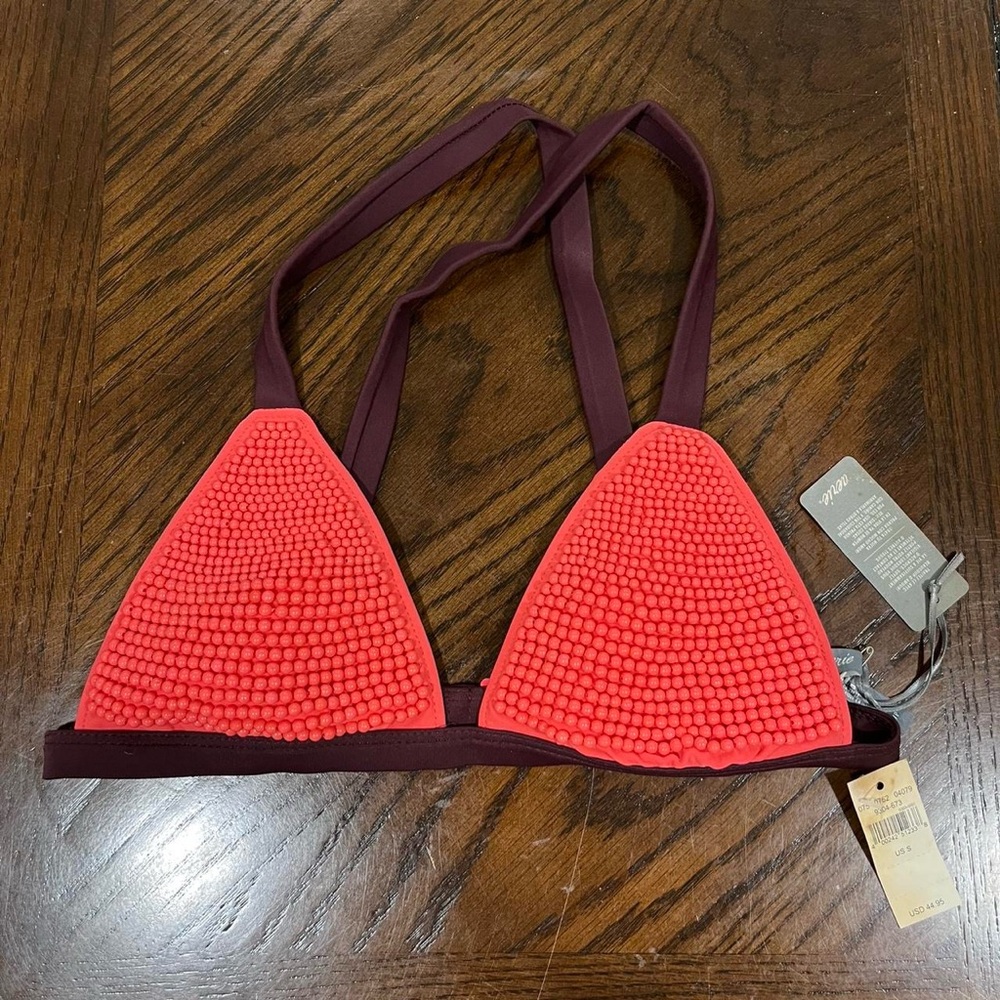 NWT Aerie Coral and Maroon Textured Bikini Top AND Bottom